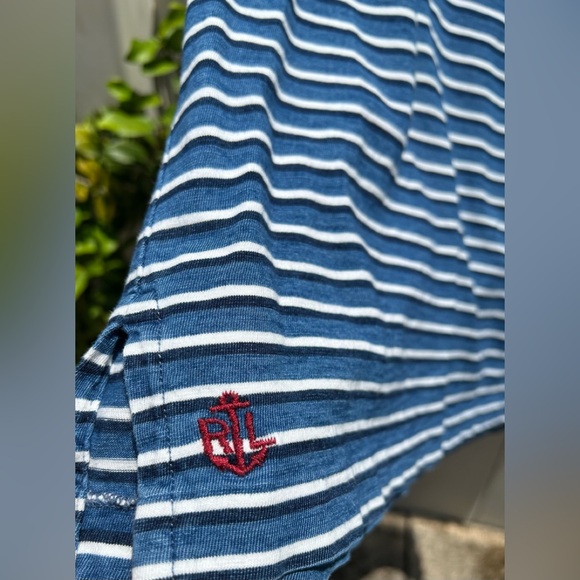 Vintage RALPH LAUREN Polo XL Shirt Anchor Logo Pocket Blue Stripe Short Sleeve - Picture 3 of 5